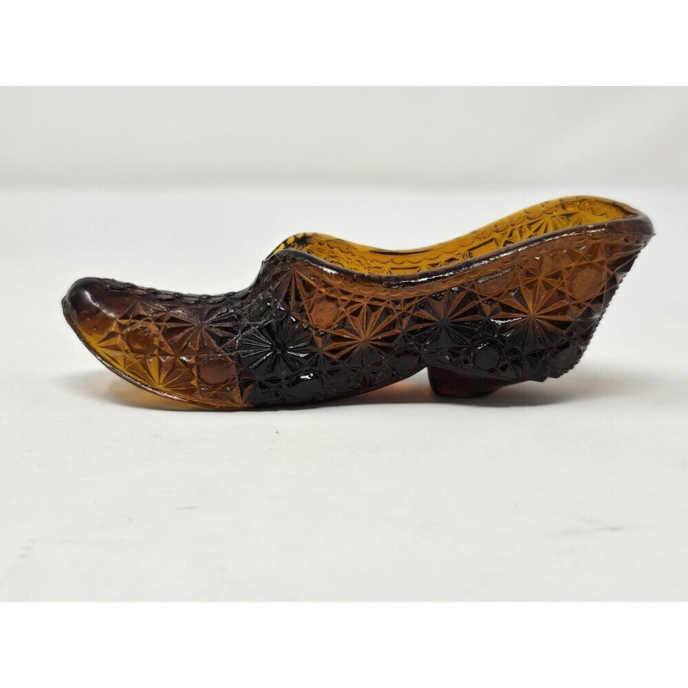 SHOE SLIPPER AMBER Vintage CUT/PRESSED COLORED Glass Toothpick Holder PATTERN
